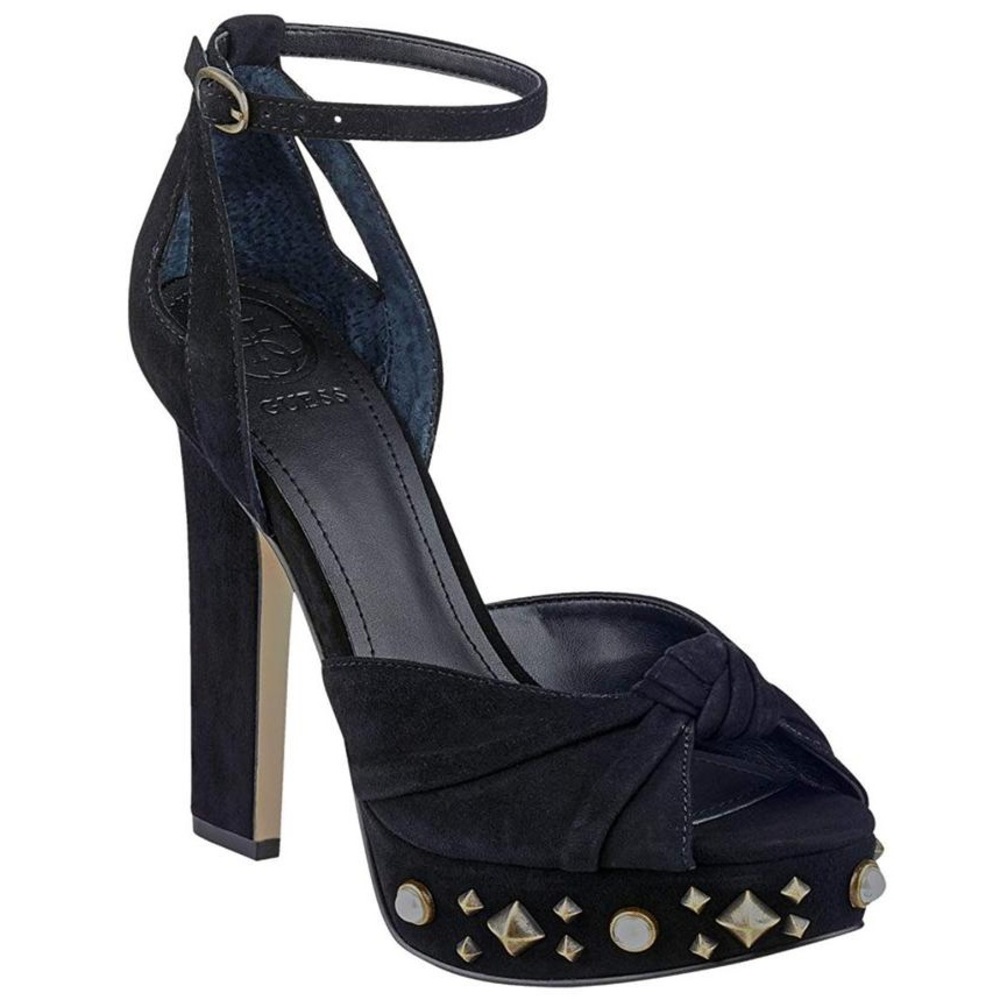 NWT Guess Los Angeles Womens Kenzie2 Black Suede Platform Heels Studded 8.5M